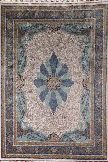 Traditional Floral Ivory Qum Living Room Area Rug 10x13