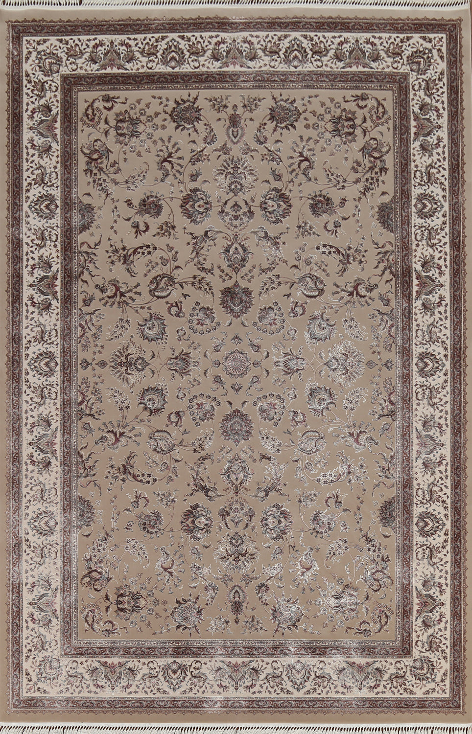 All-Over Floral Silk Qum Living Room Area Rug 7x10