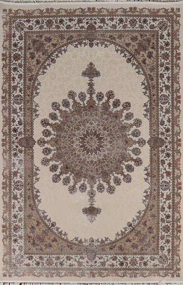 Victorian Style Ivory Qum Turkish Area Rug 7x10