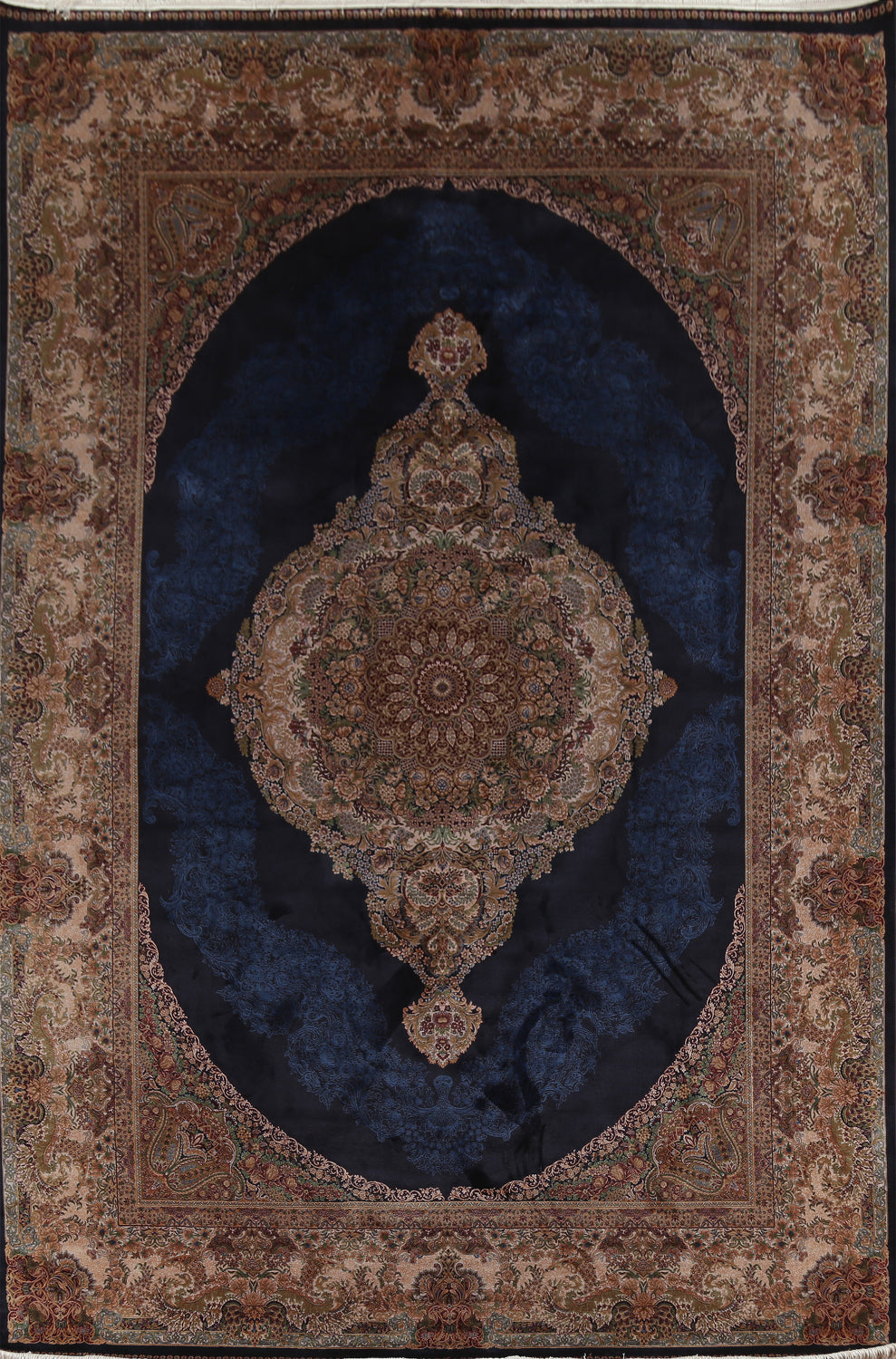 Victorian Style Blue Qum Turkish Area Rug 8x11