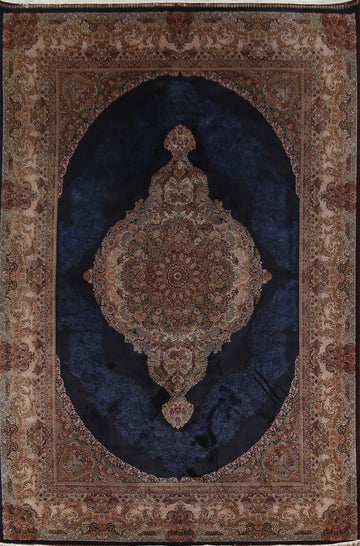 Victorian Style Blue Qum Turkish Area Rug 8x11