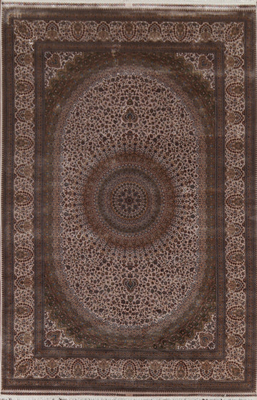 Traditional Floral Silk Qum Living Room Area Rug 7x10