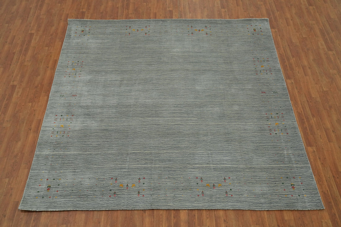 Silver Gray Wool Gabbeh Square Area Rug 10x10