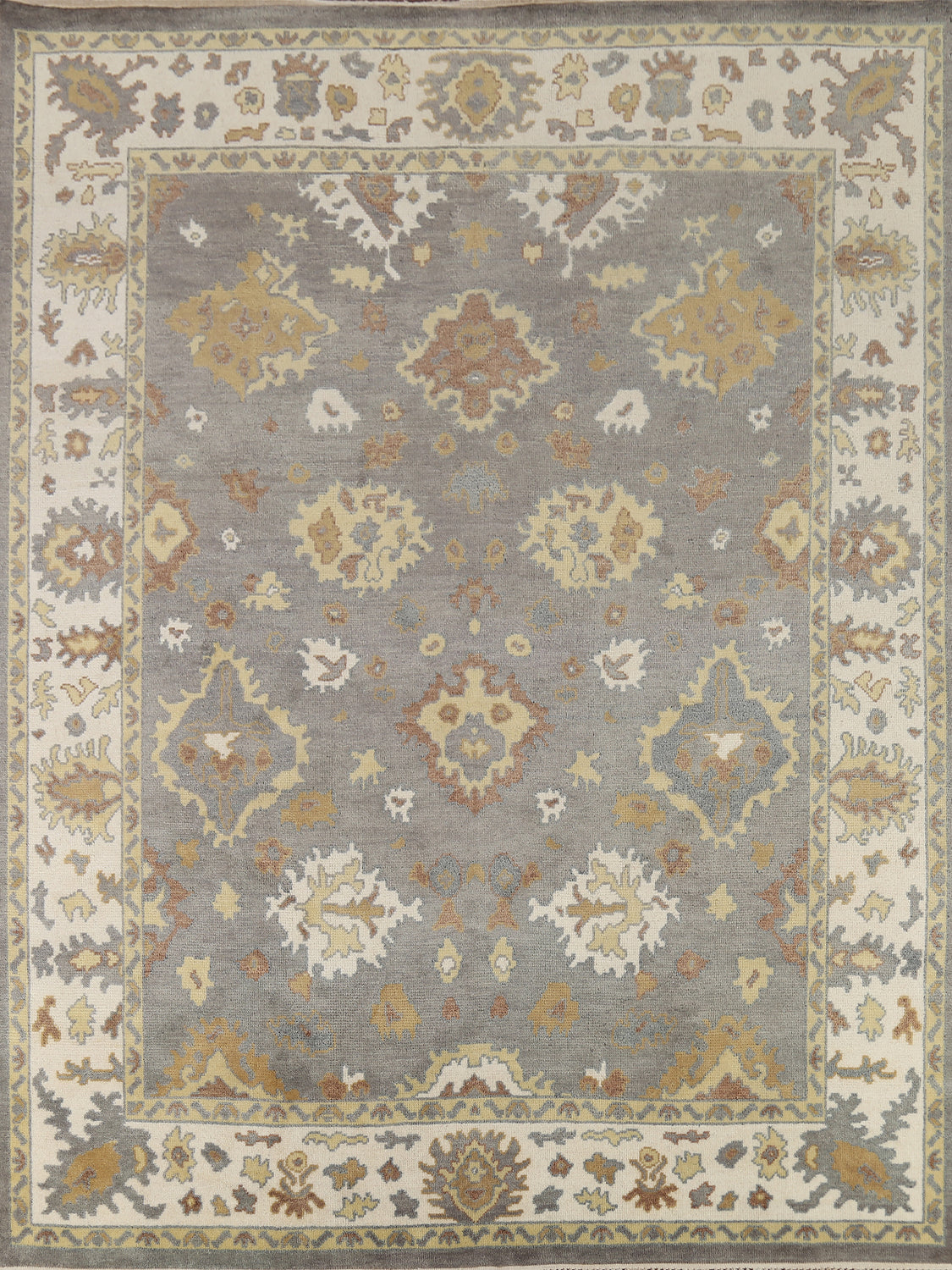 Handmade Gray Floral Oushak Indian Area Rug 8x10