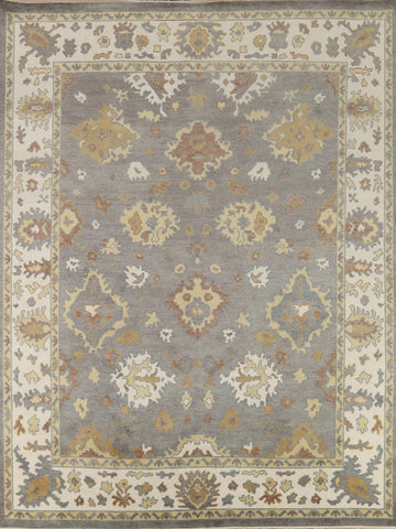Handmade Gray Floral Oushak Indian Area Rug 8x10