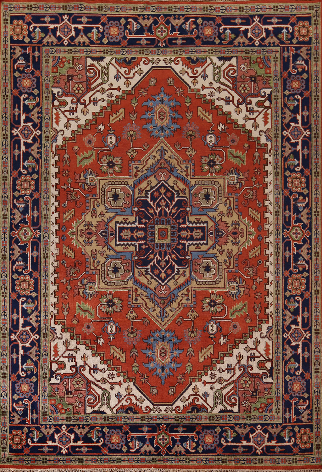 Orange Wool Heriz Serapi Indian Area Rug 9x12