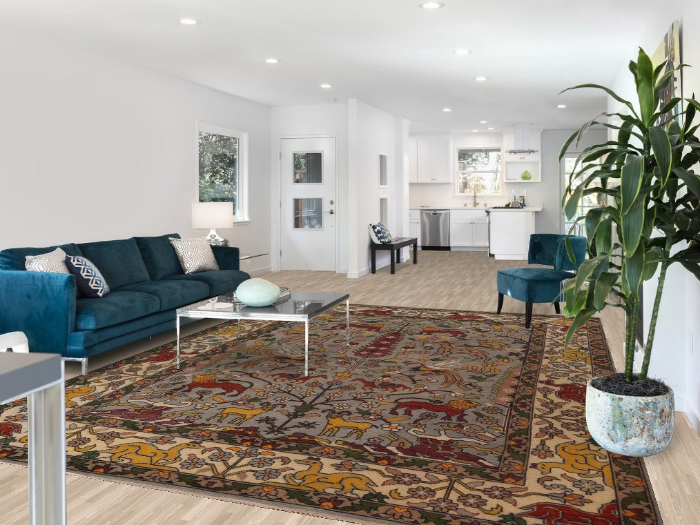 Hunting Animals Design Ziegler Indian Area Rug 9x12