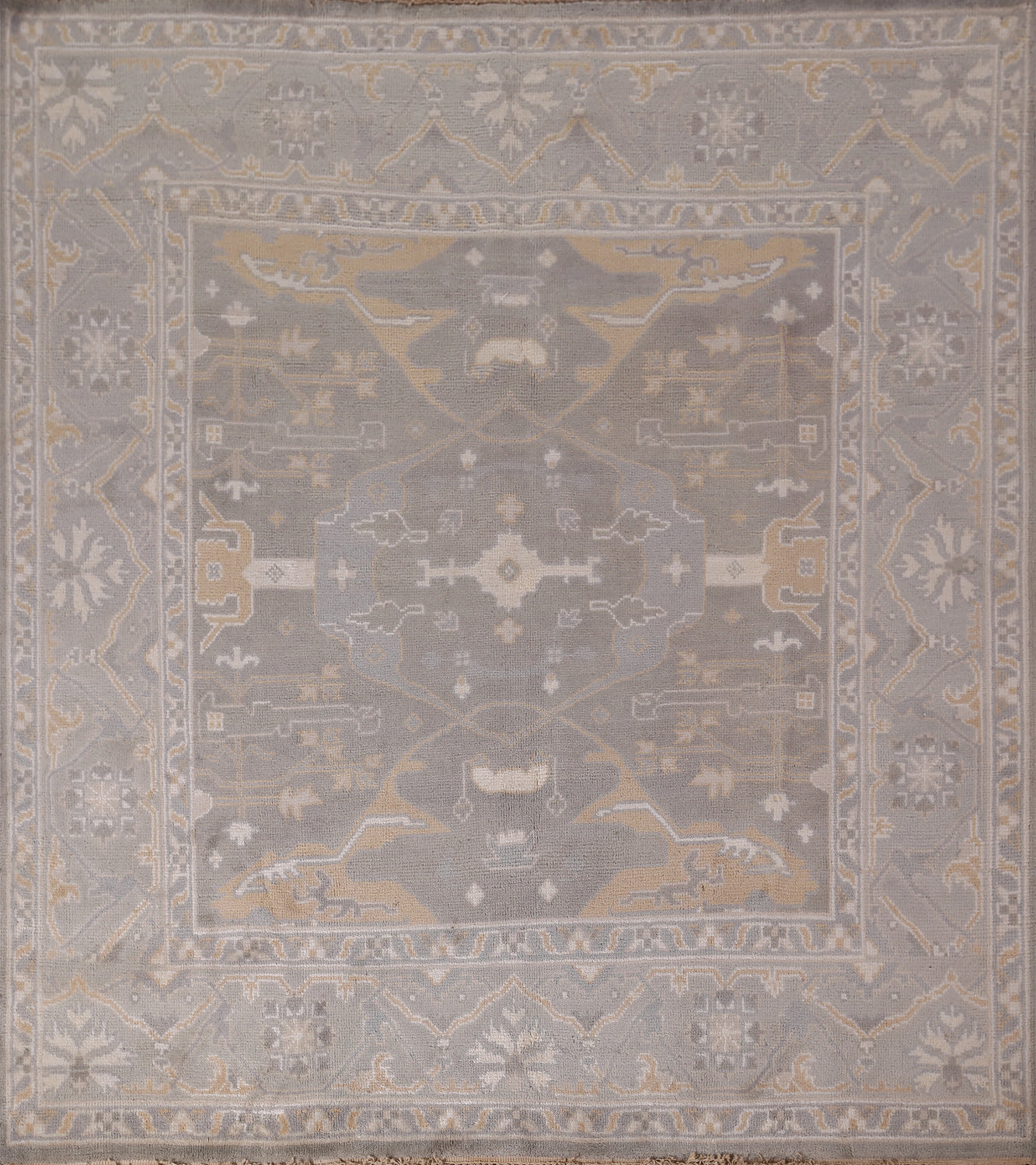 All-Over Gray Wool Oushak Indian Square Rug 8x8