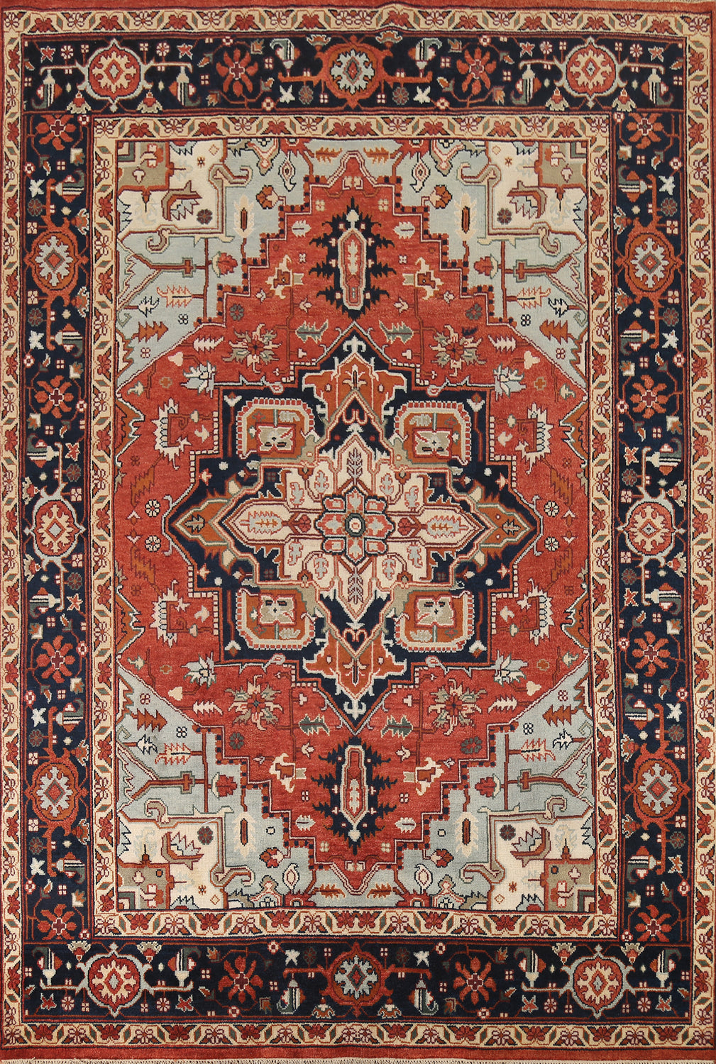 Geometric Wool Heriz Serapi Indian Area Rug 9x12