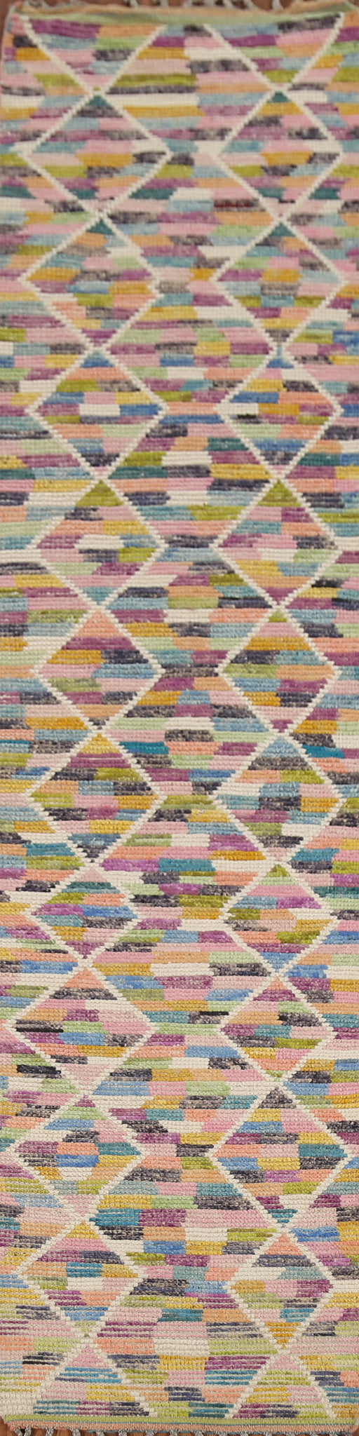 Modern Trellis Wool Moroccan Oriental Runner Rug 2x13