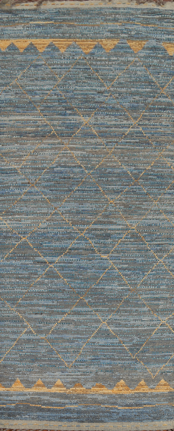 Trellis Blue Wool Moroccan Oriental Runner Rug 4x12