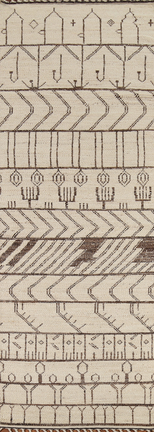 Handmade Wool Ivory Moroccan Runner Rug 4x13