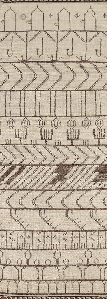 Handmade Wool Ivory Moroccan Runner Rug 4x13