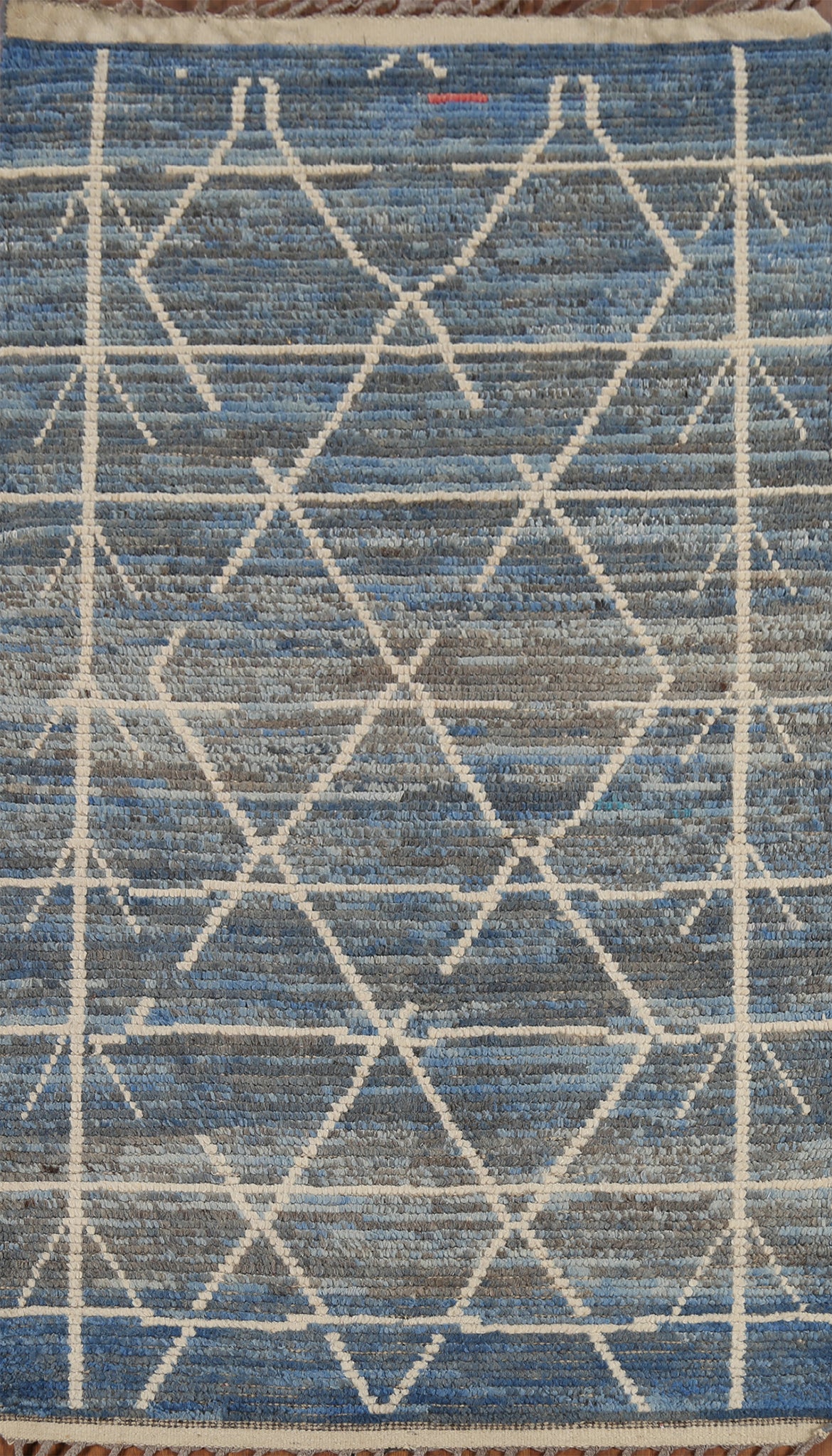 Striped Blue Handmade Moroccan Oriental Rug 4x7