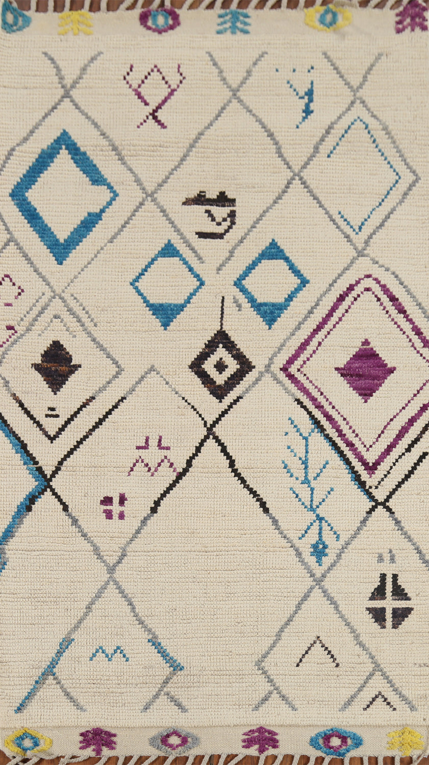 Striped Wool Ivory Moroccan Oriental Rug 4x7