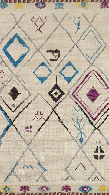 Striped Wool Ivory Moroccan Oriental Rug 4x7