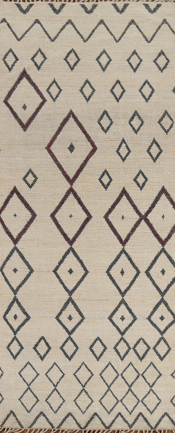 Modern Geometric Moroccan Wool Runner Rug 4x12