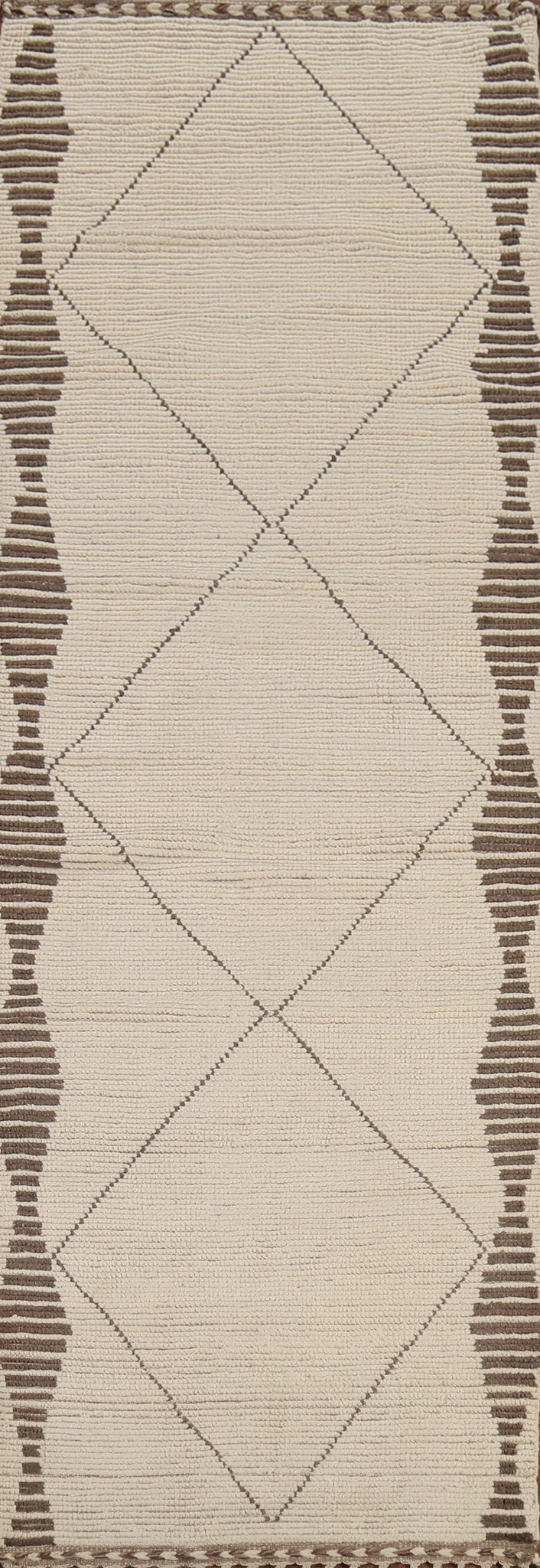 Handmade Wool Ivory Moroccan Runner Rug 3x12