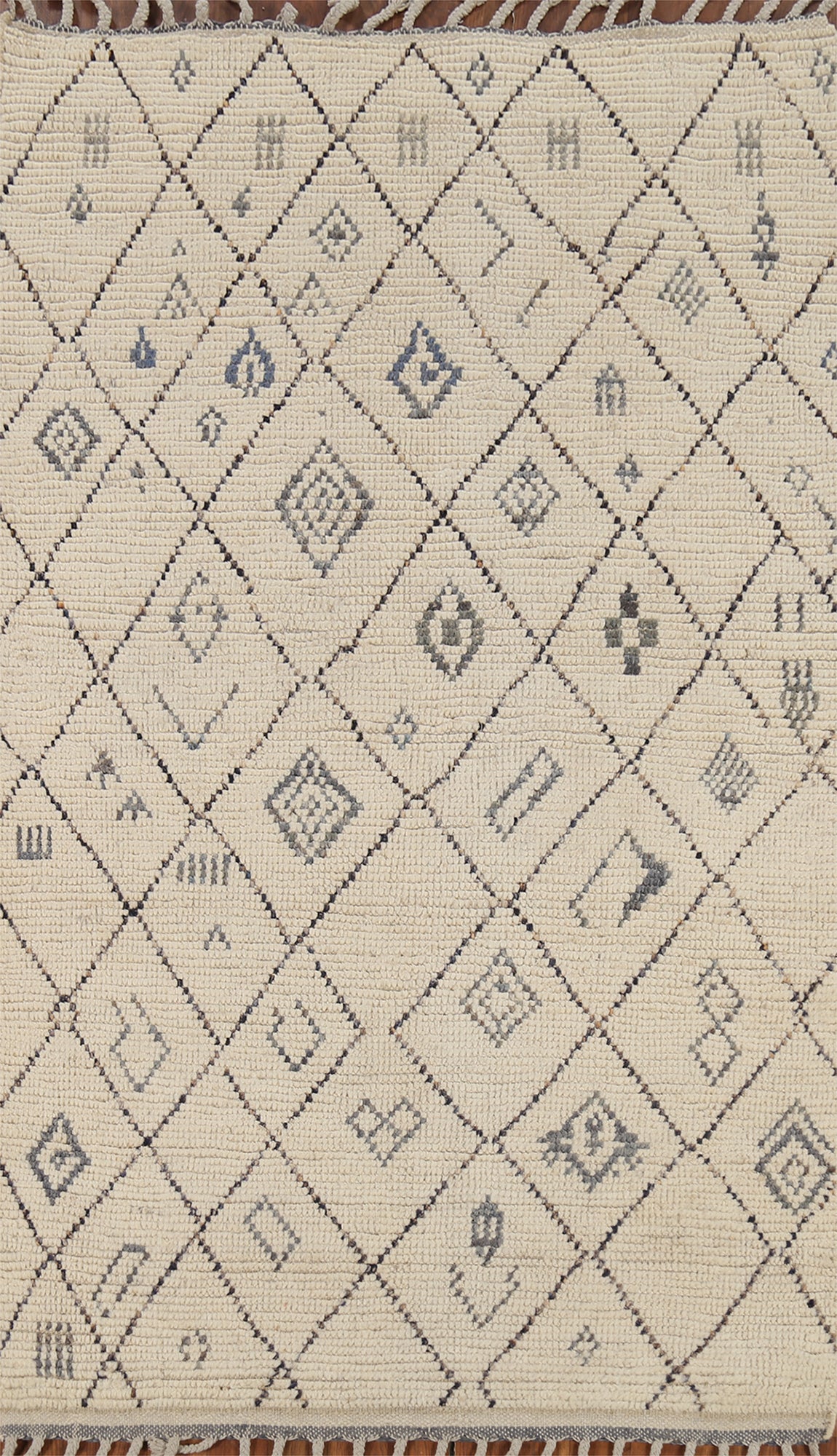 All-Over Trellis Ivory Moroccan Oriental Rug 4x7