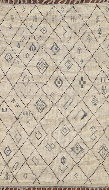 All-Over Trellis Ivory Moroccan Oriental Rug 4x7