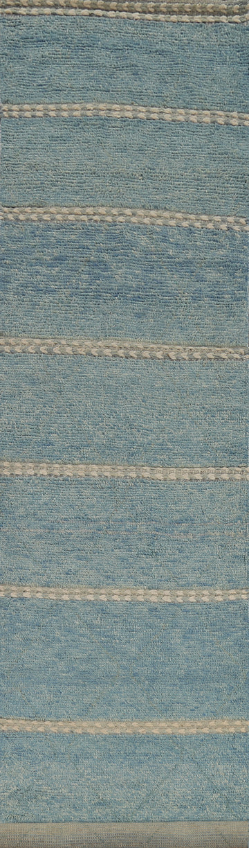 Light Blue Striped Moroccan Modern Runner Rug 3x16