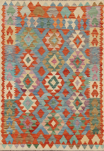 Reversible Wool Geometric Kilim Oriental Rug 4x6