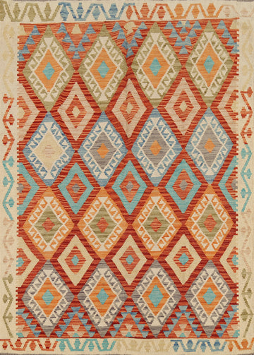 Flat Weave Kilim Reversible Wool Rug 5x6