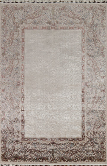 Traditional Floral Silk Qum Living Room Area Rug 6x9