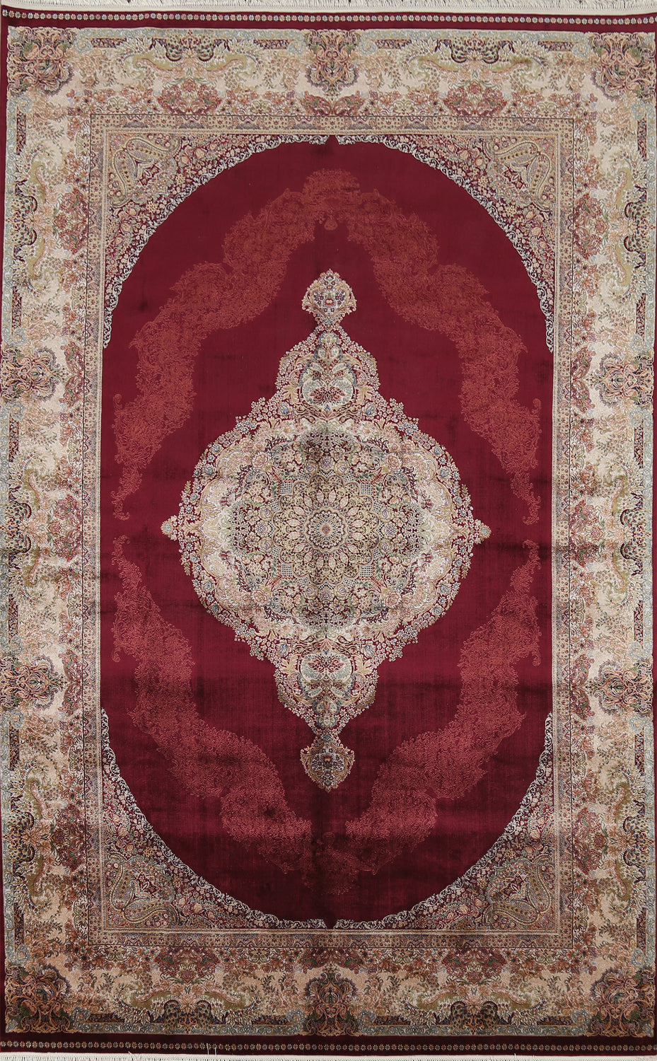 Traditional Floral Silk Qum Living Room Area Rug 6x10