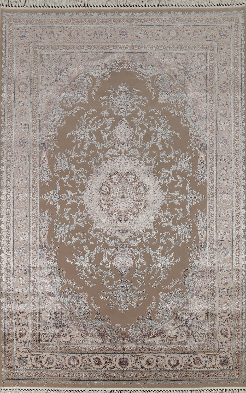 Traditional Floral Silk Qum Living Room Area Rug 6x9