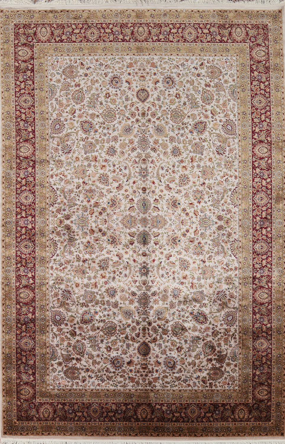 Traditional Floral Silk Qum Living Room Area Rug 6x10