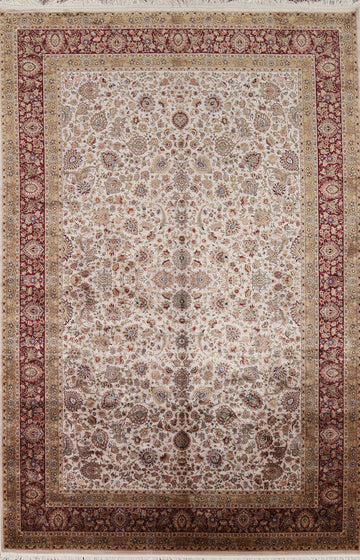 Traditional Floral Silk Qum Living Room Area Rug 6x10