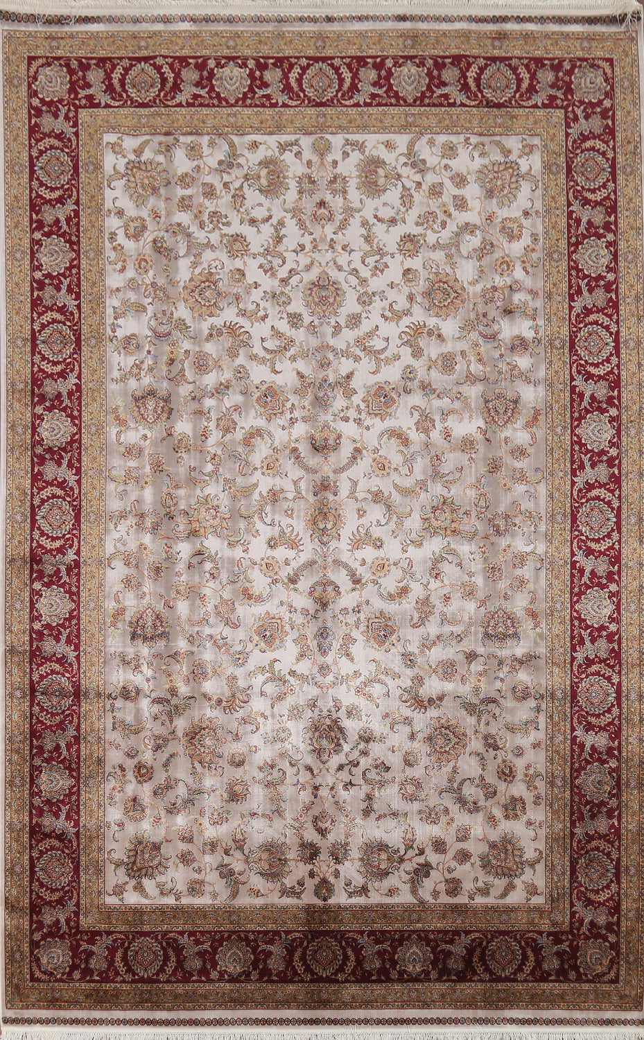Traditional Floral Silk Qum Turkish Area Rug 6x10
