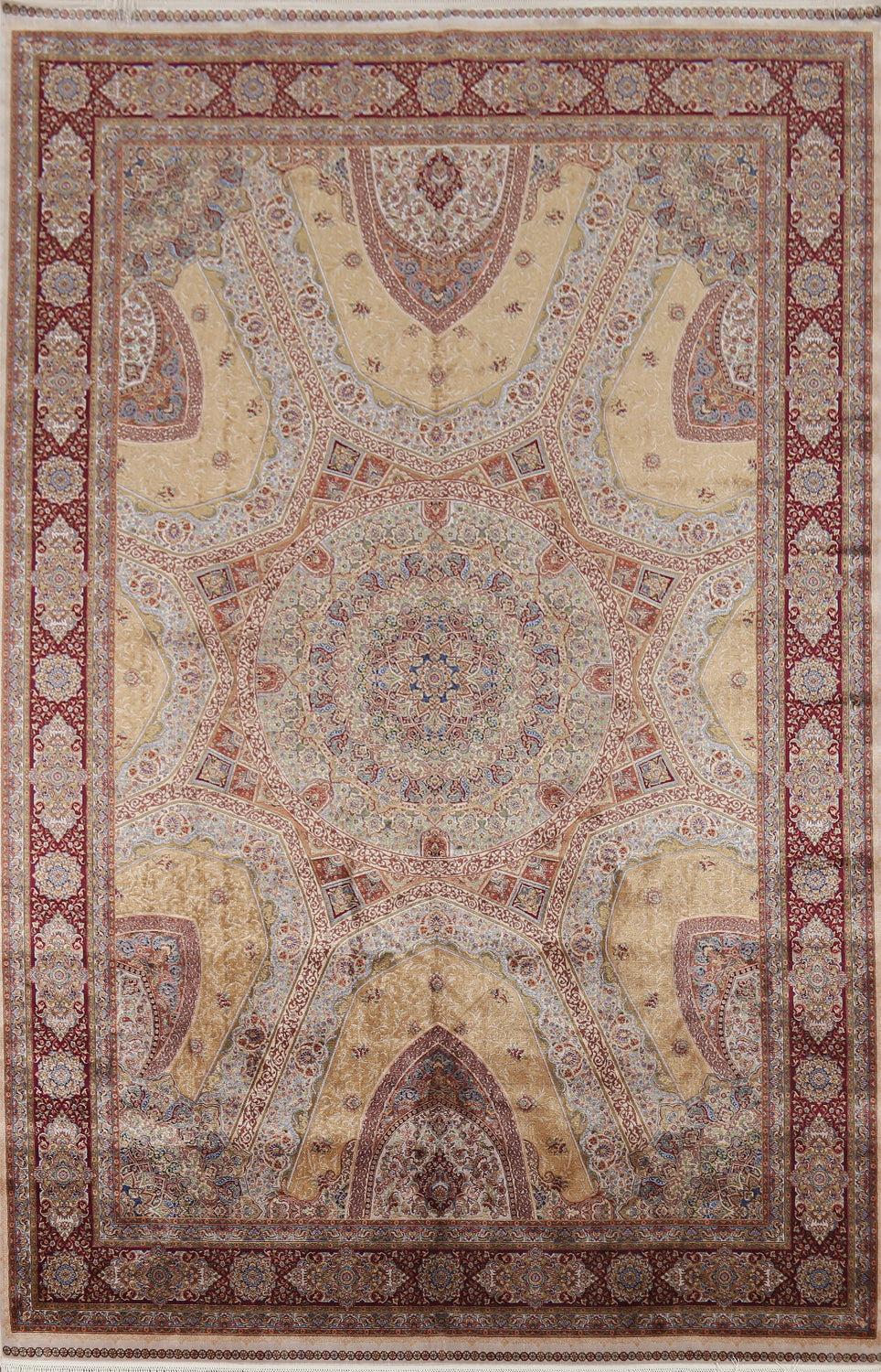 Traditional Floral Silk Qum Turkish Area Rug 6x10