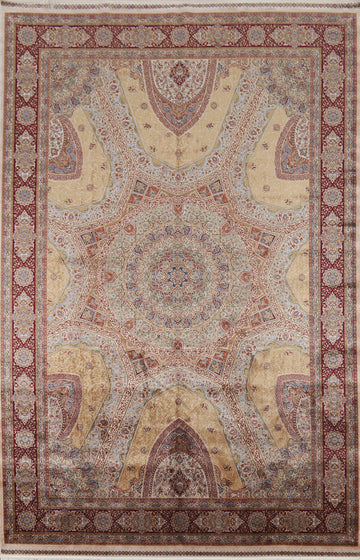 Traditional Floral Silk Qum Turkish Area Rug 6x10