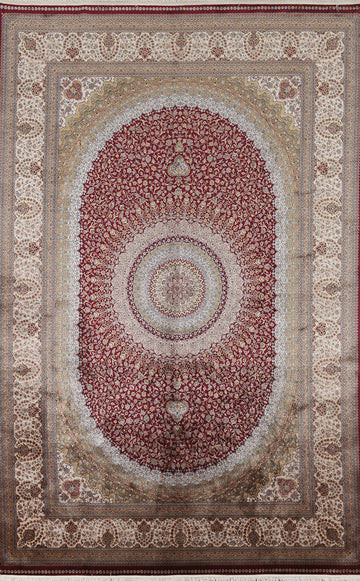 Traditional Floral Silk Qum Turkish Area Rug 6x10