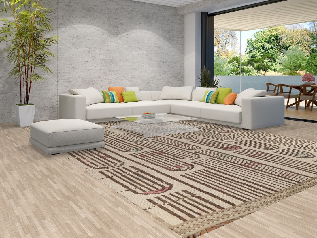 All-Over Ivory Moroccan Modern Large Rug 11x16
