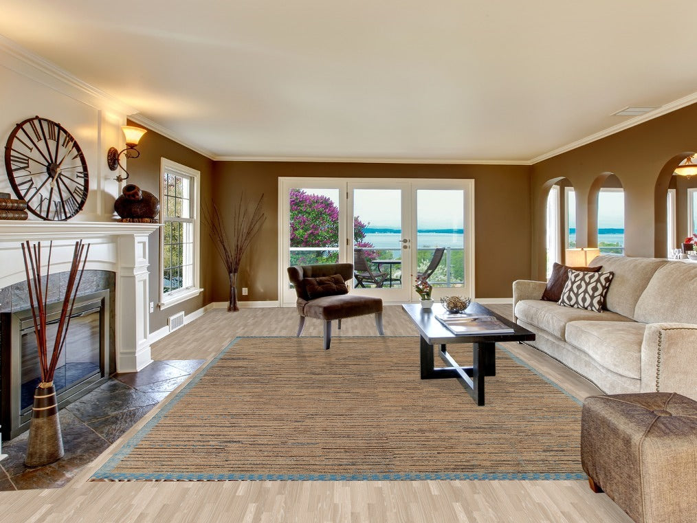 Brown Striped Moroccan Modern Area Rug 9x13