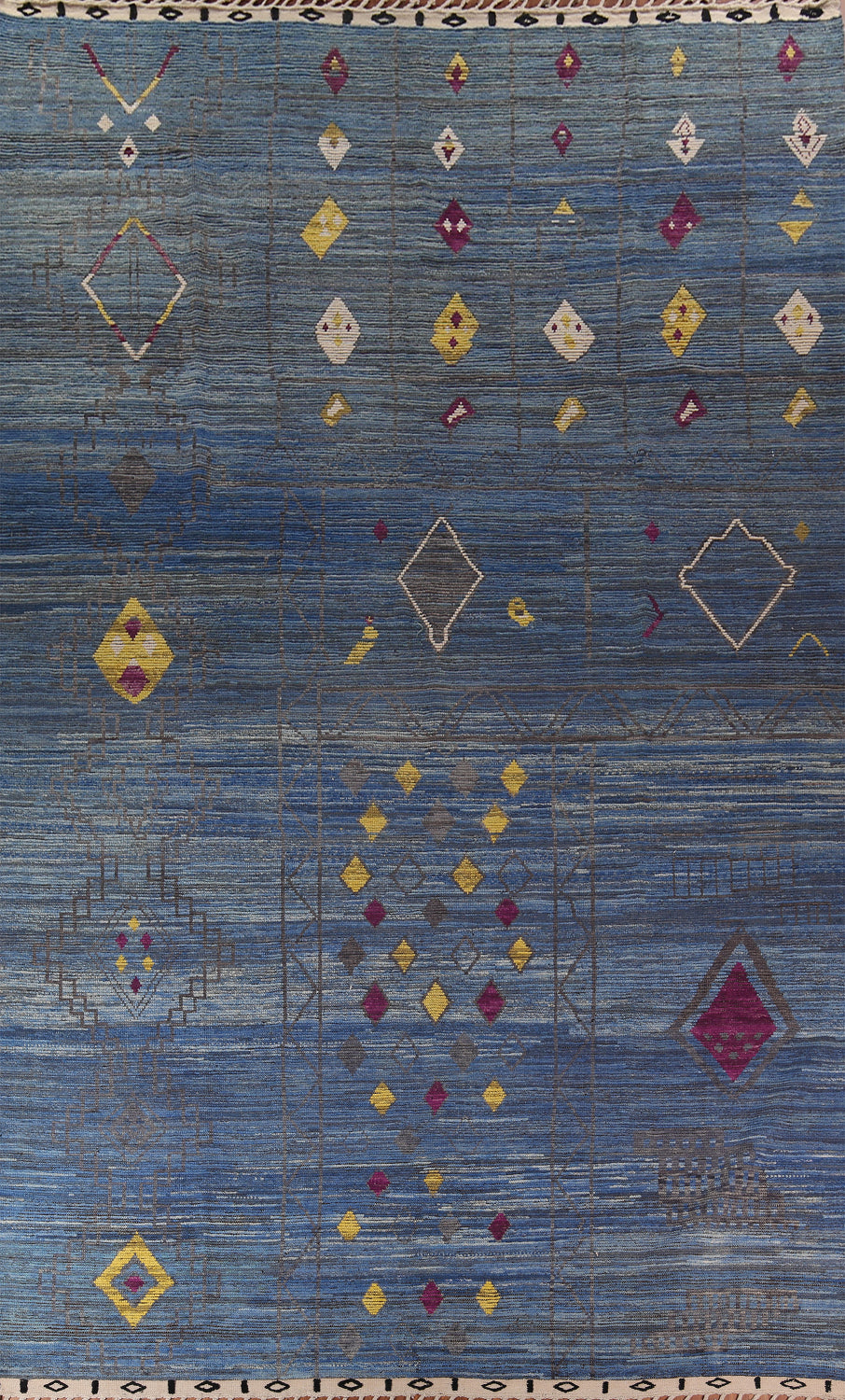 Blue Geometric Moroccan Oriental Large Rug 12x18