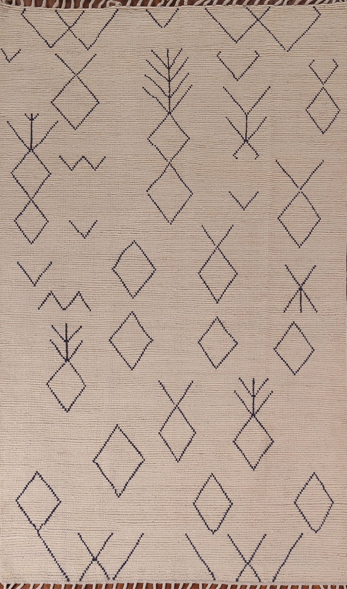 Geometric Wool Ivory Moroccan Area Rug 6x9