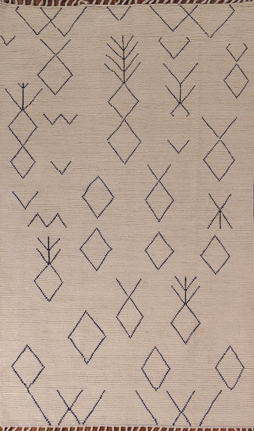 Geometric Wool Ivory Moroccan Area Rug 6x9