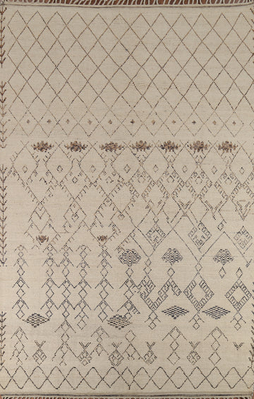 Ivory Trellis Wool Moroccan Oriental Area Rug 8x12