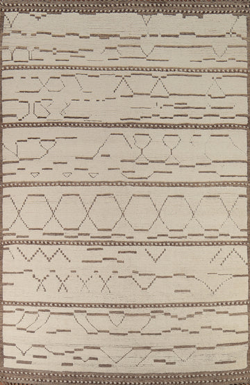 Handmade Ivory Moroccan Abstract Area Rug 9x13