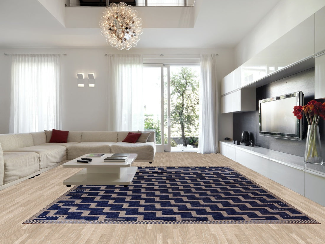 Blue Geometric Moroccan Modern Large Rug 12x16