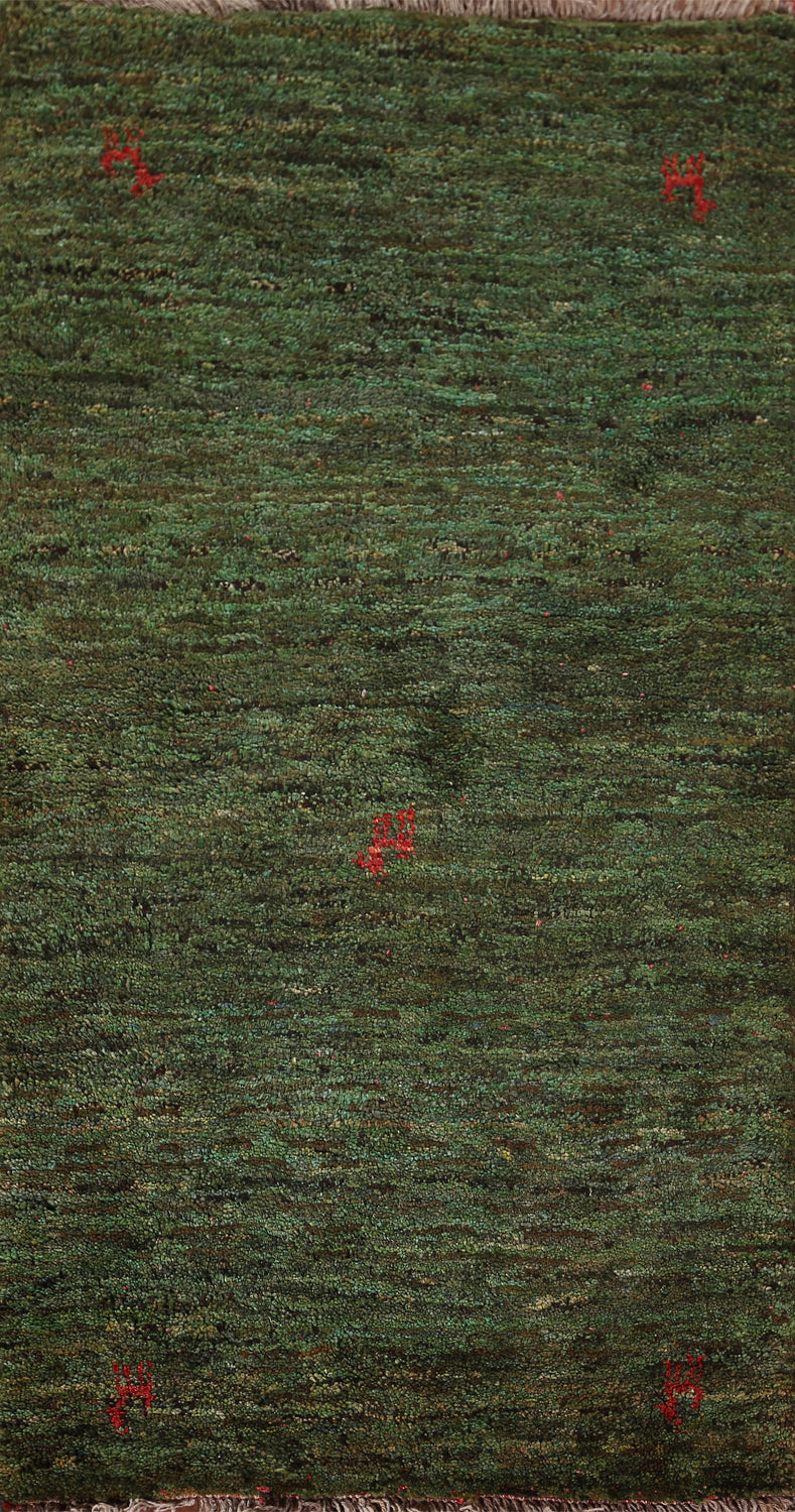 Tribal Green Gabbeh Persian Accent Rug 3x5
