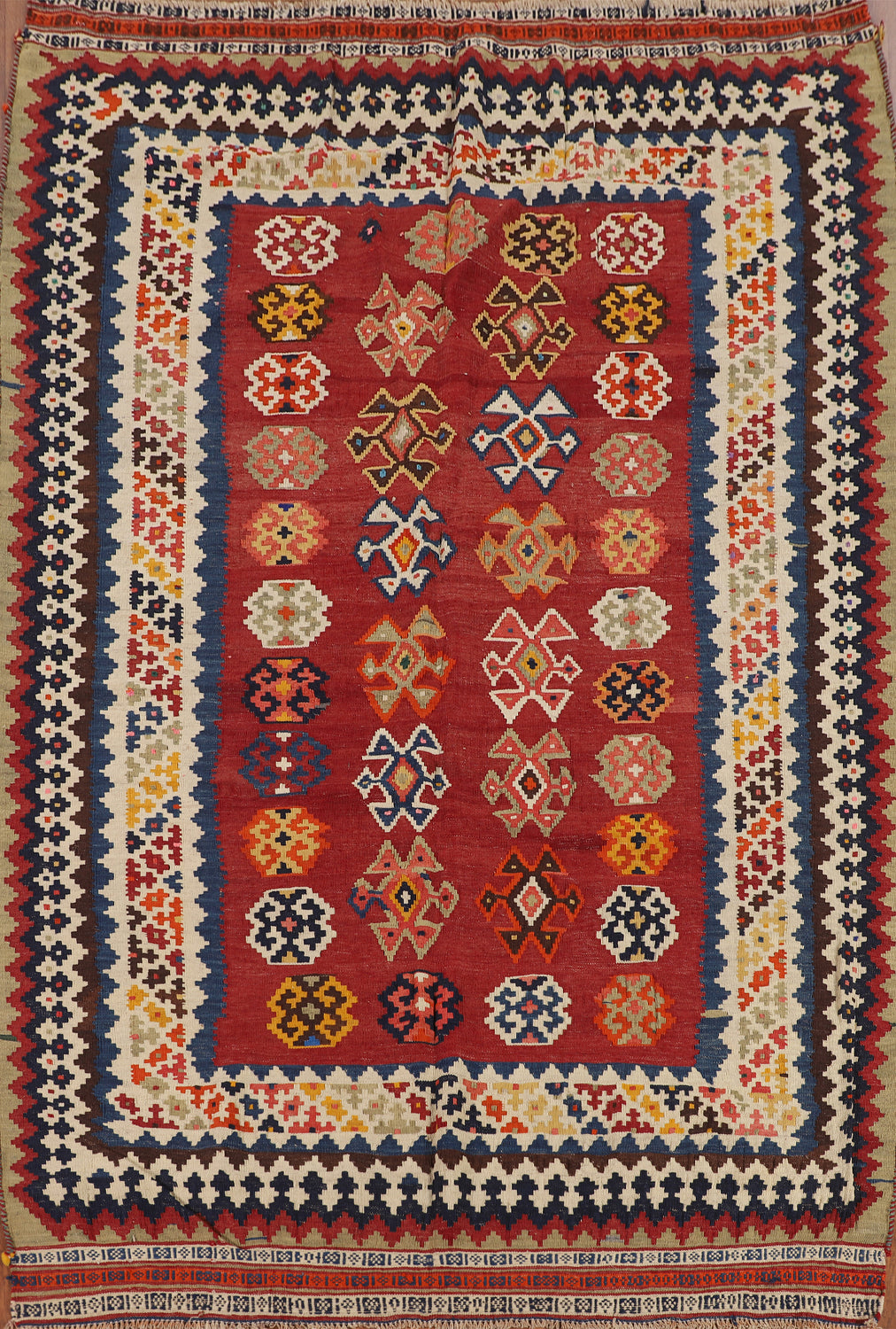 Vegetable Dye Wool Kilim Qashqai Persian Area Rug 5x8