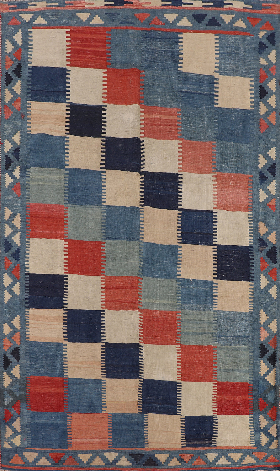 Checkered Wool Kilim Qashqai Vegetable Dye Persian Rug 5x8