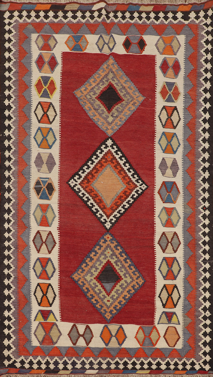 Flat Weave Vegetable Dye Kilim Qashqai Persian Rug 4x8