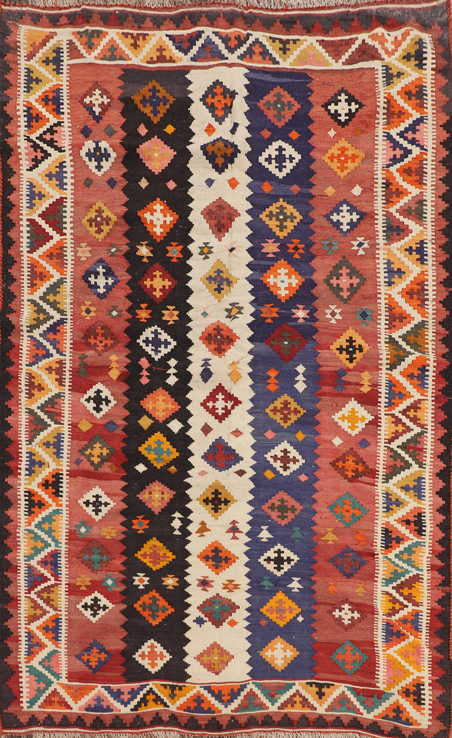 Reversible Wool Kilim Qashqai Persian Area Rug 5x8