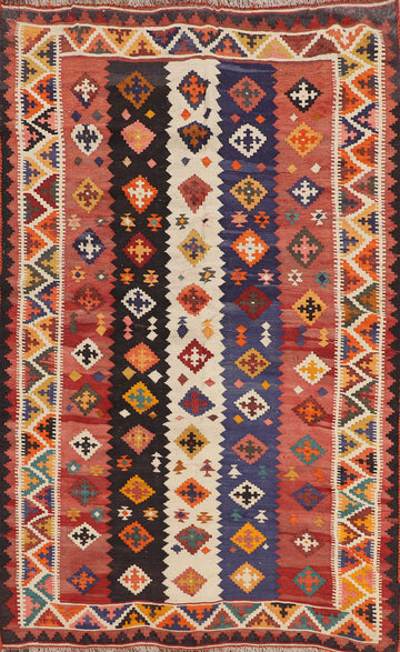 Reversible Wool Kilim Qashqai Persian Area Rug 5x8